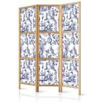 PARAVENT Japanischer 3-tlg 135x172 cm Rom Botanik - Blau, Holz/Textil (135/172/3cm) - Muralo