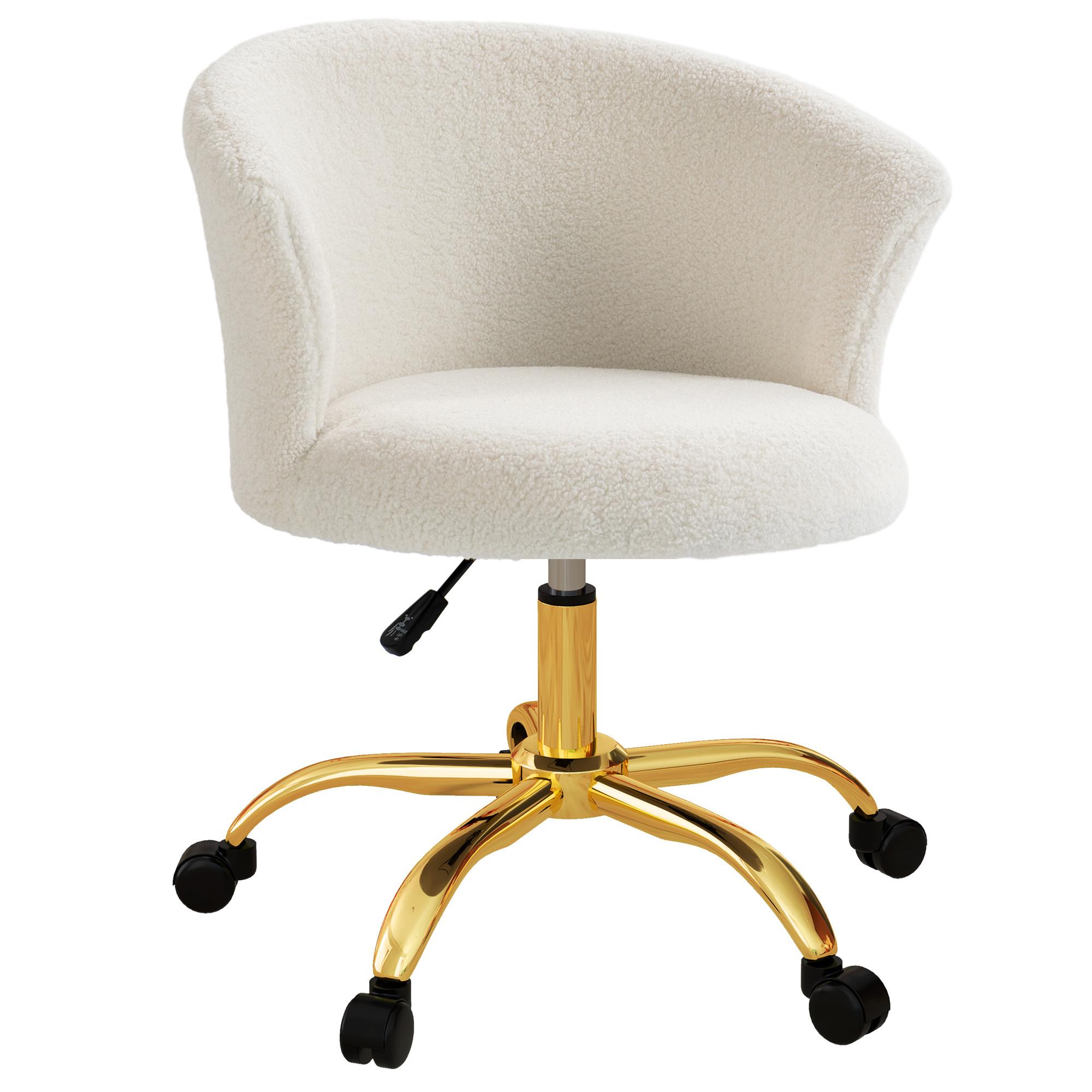 SCHREIBTISCHSTUHL, höhenverstellbarer Bürostuhl mit Teddy-Fleece-Optik Weiß - Goldfarben/Weiß, Textil/Metall (56/76/58cm) - Vinsetto