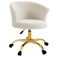 SCHREIBTISCHSTUHL, höhenverstellbarer Bürostuhl mit Teddy-Fleece-Optik Weiß - Goldfarben/Weiß, Textil/Metall (56/76/58cm) - Vinsetto