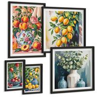 BILDER SET 5er Set - 50x50 cm & 20x30 cm & 40x60 cm Schwarzer Rahmen - Amalfi-Zitronen und -Orangen - Schwarz, Kunststoff (40/60cm) - TULUP