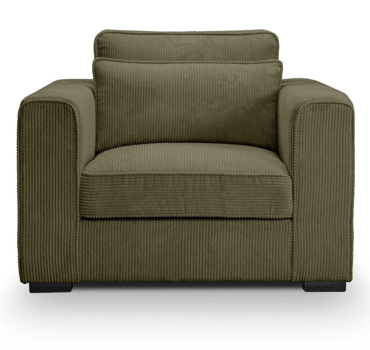 SESSEL khaki Cord, Loungesessel 120 cm, Wohnzimmersessel mit Wellenfederung - Dunkelgrün/Schwarz, Holzwerkstoff/Kunststoff (120/92/112cm) - Inn.Furn