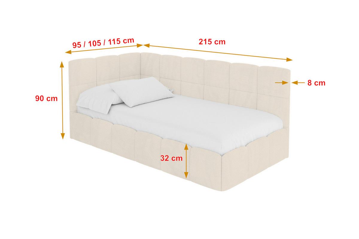 EINZELBETT Jugendbett mit Bettkasten Rechts, mit Matratze - LIVY 100x200 Beige - Sandfarben, Holzwerkstoff/Textil (100/200cm) - ALTDECOR