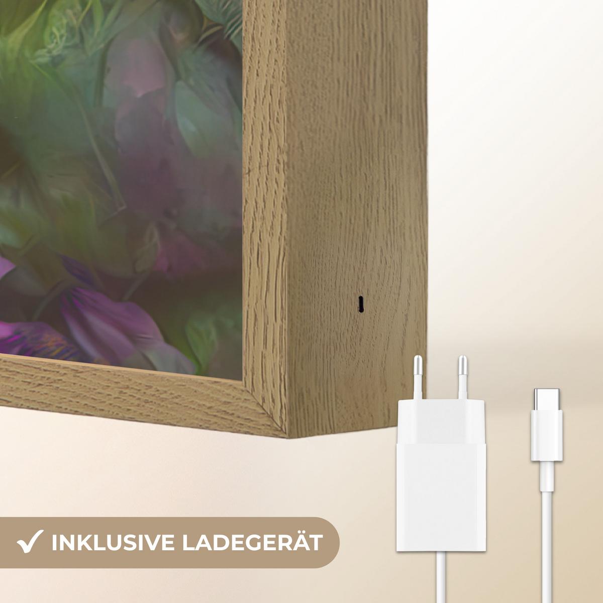 NACHTTISCHLAMPE MIT AKKU Welpe - Sonne - Blumen - Natur - Border Collie - Hund 60x40 cm - Violett, Holzwerkstoff (8/60/40cm) - OnlyWow