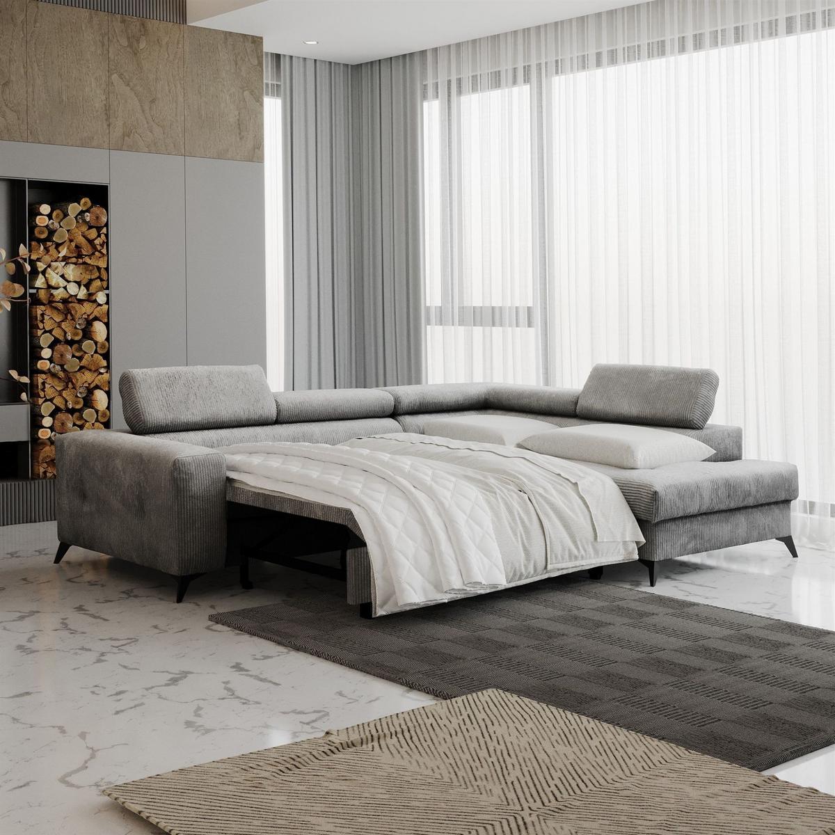 ECKSOFA Schlafsofa Amadeo In Anafi - Creme, Holzwerkstoff/Textil (271/202cm) - Fun Möbel