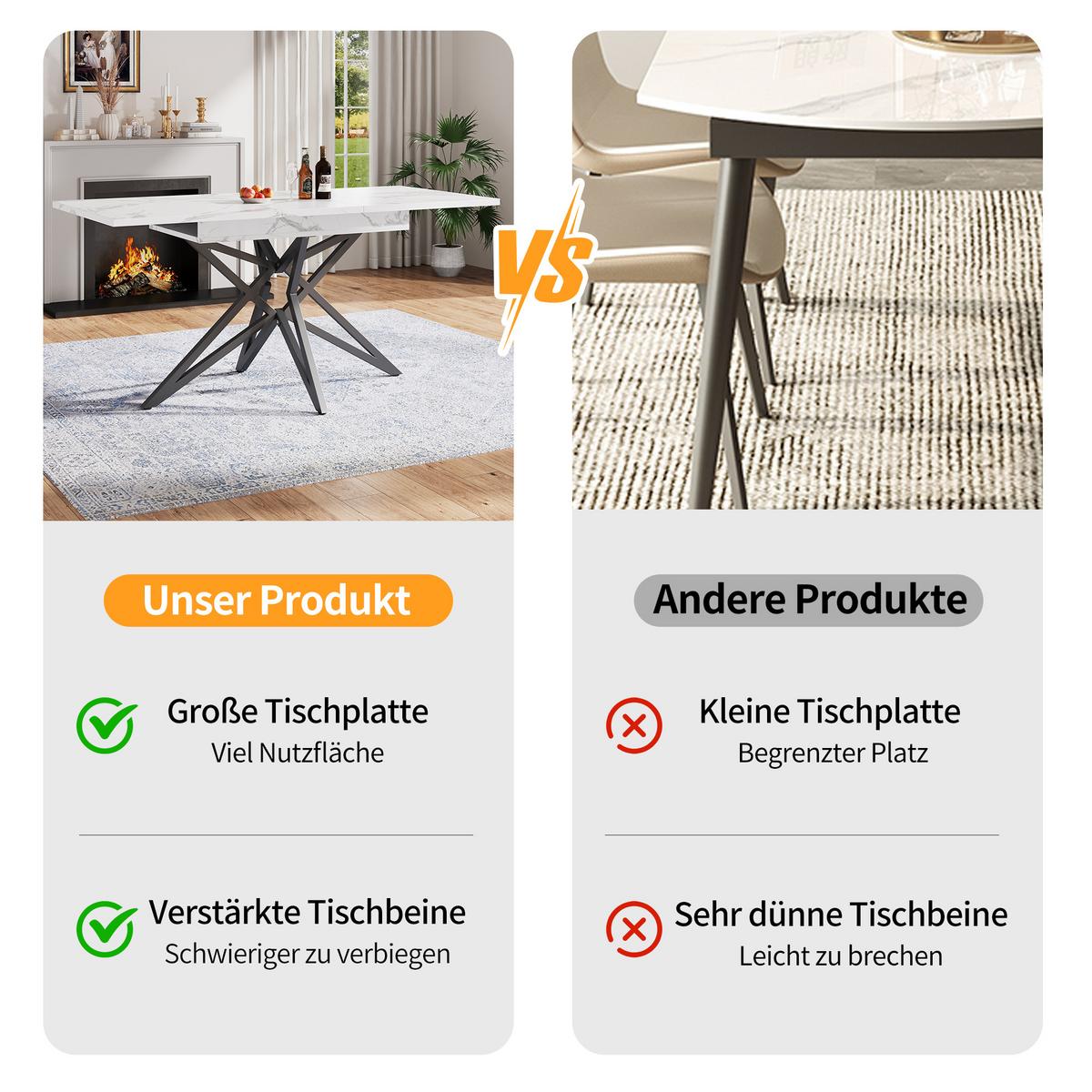 ESSTISCH AUSZIEHBARER Weiß Marmoroptik mit Ausziehfunktion & Sternfuß - Hellbraun, Holzwerkstoff/Metall (80/120/66cm) - Urban Meuble