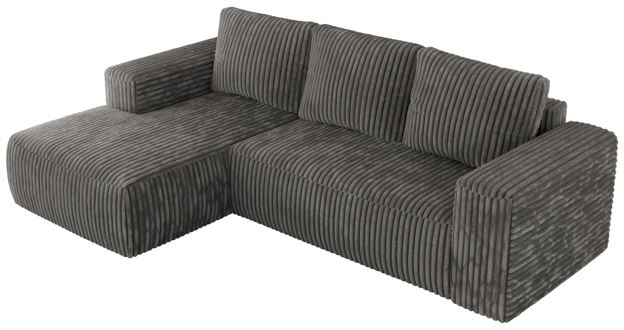ECKSOFA TRENTINO L Dunkelgrau Cord - Links - Dunkelgrau/Schwarz, Kunststoff/Textil (266/164cm) - MKS