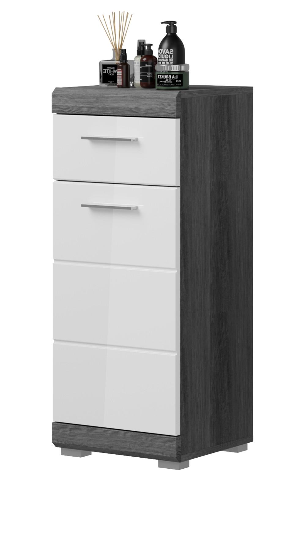 KOMMODE weiß Hochglanz, grau 88 cm, Badkommode mit Vollauszug - Chromfarben/Weiß Hochglanz, Holzwerkstoff/Kunststoff (37/88/31cm) - Inn.Furn