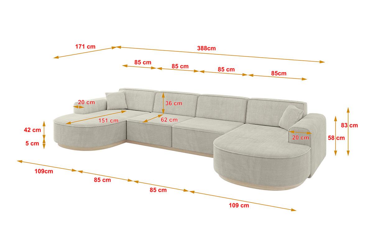 WOHNLANDSCHAFT MARI-U2-v1 - 388x171x83 cm Creme Cord - Hellgrau/Creme, Holzwerkstoff/Textil (388/83/171cm) - ALTDECOR