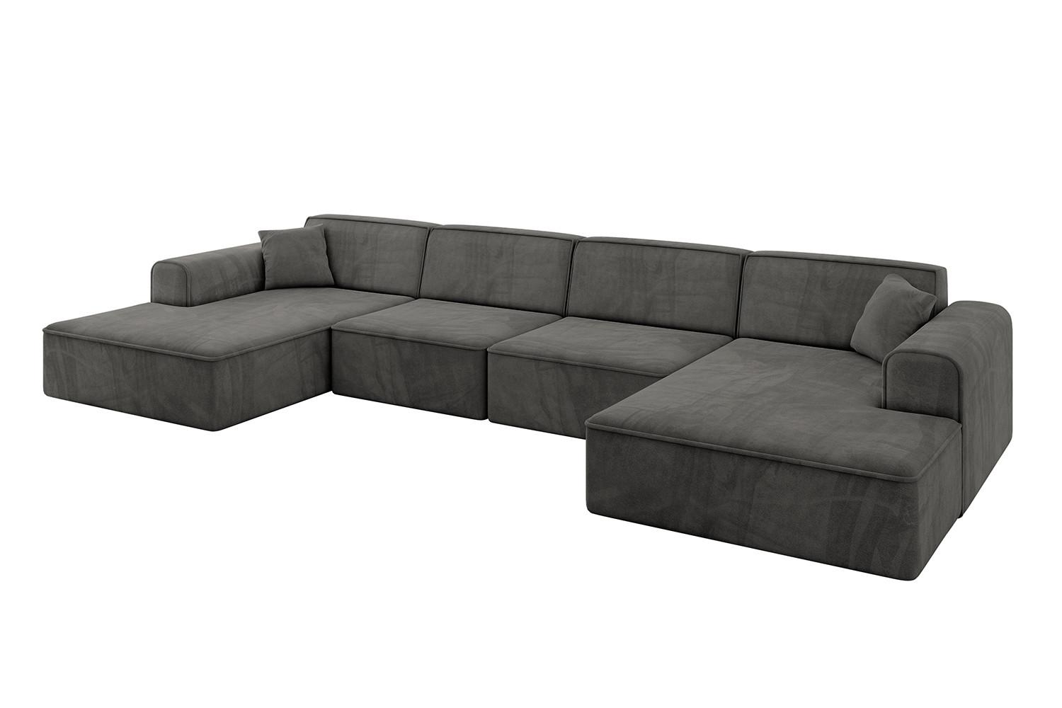 WOHNLANDSCHAFT IREA-U2-v3 - 386x165x77 cm Ecru - Anthrazit, Holzwerkstoff/Textil (386/77/165cm) - ALTDECOR