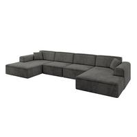 WOHNLANDSCHAFT IREA-U2-v3 - 386x165x77 cm Ecru - Anthrazit, Holzwerkstoff/Textil (386/77/165cm) - ALTDECOR