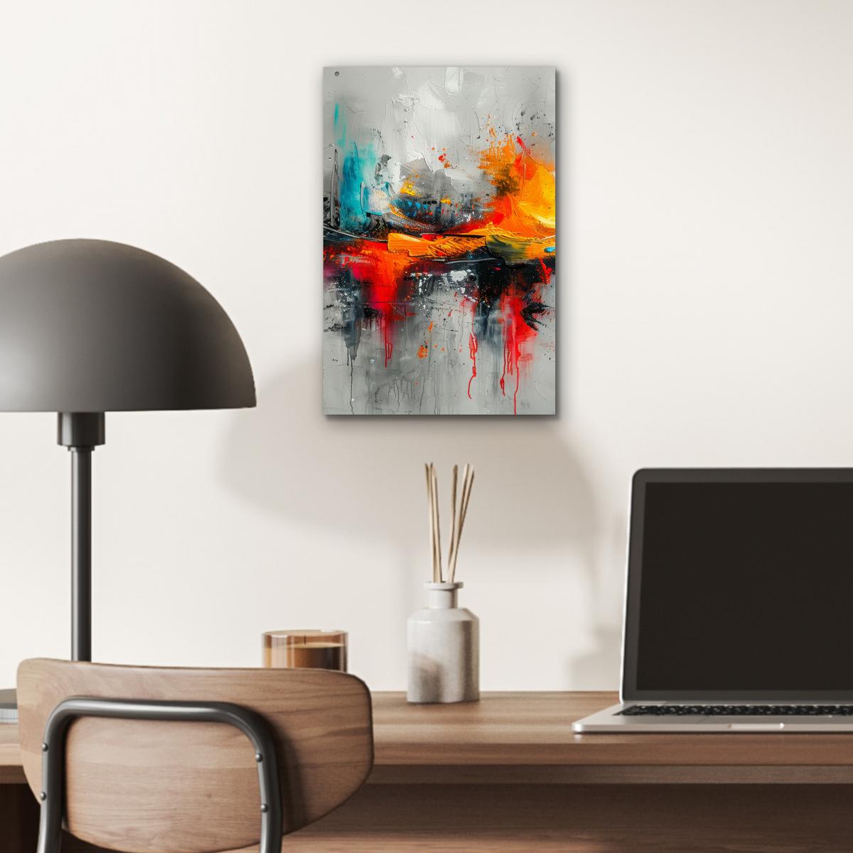 METALLBILD Moderne Kunst - Orange - Grau - Abstrakt 20x30 cm - Hellgrau, Metall (20/30cm) - MuchoWow