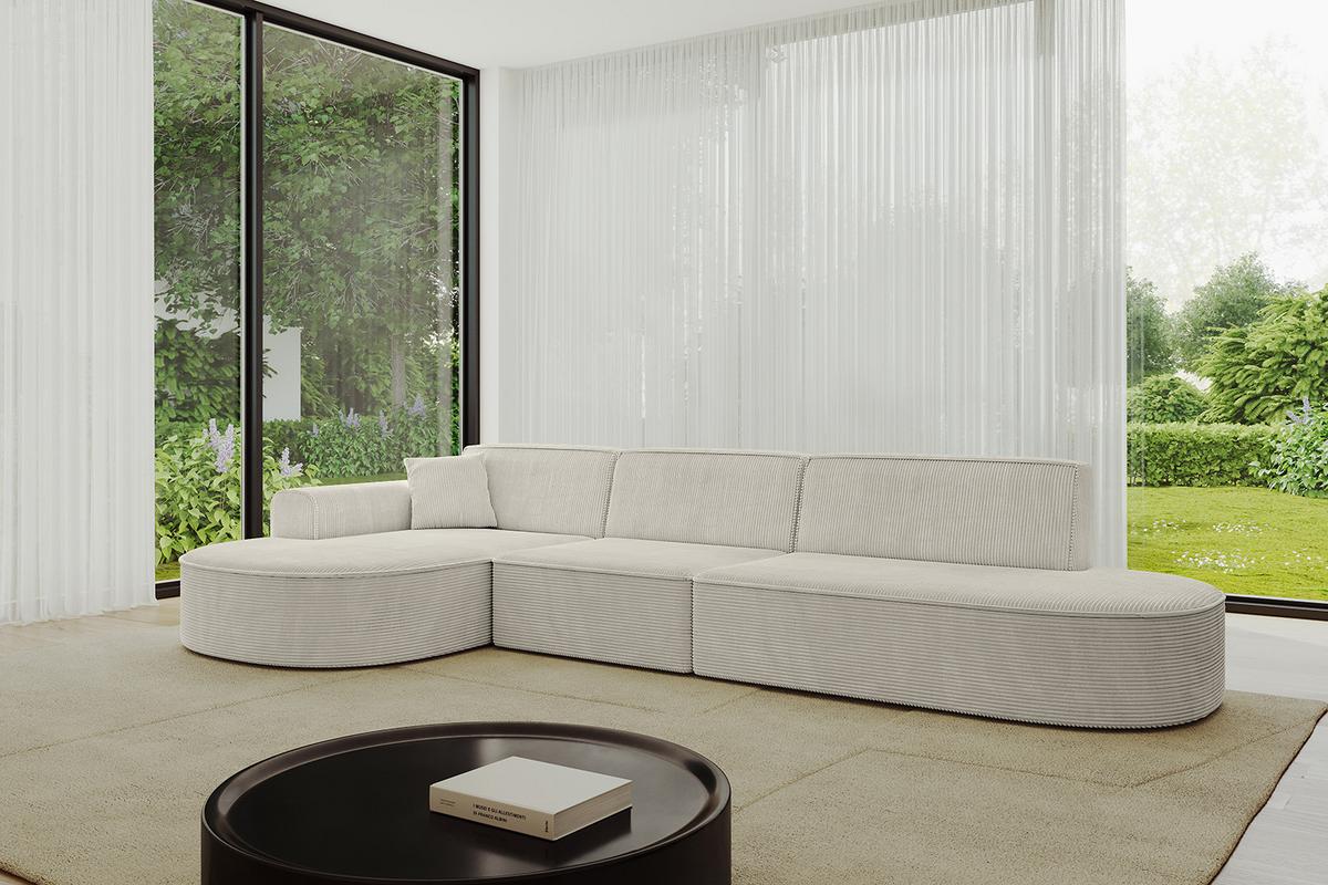 ECKSOFA Ottomane Links MARI-L2 - 328x171x79 cm Creme Cord - Hellgrau/Creme, Holzwerkstoff/Kunststoff (171/321cm) - ALTDECOR