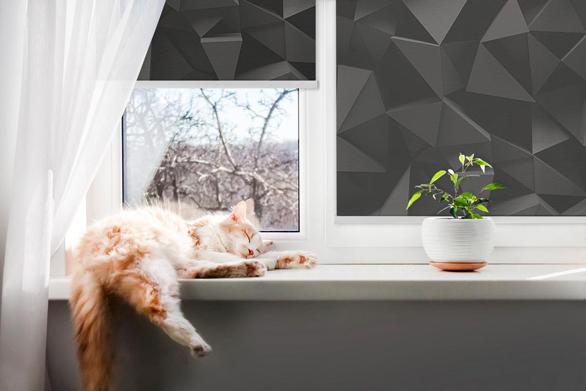 INNENROLLO - Fensterrollo - Rollo - 60x40 cm - Schwarzes Origami - Schwarz, Kunststoff (60/140/0.5cm) - TULUP