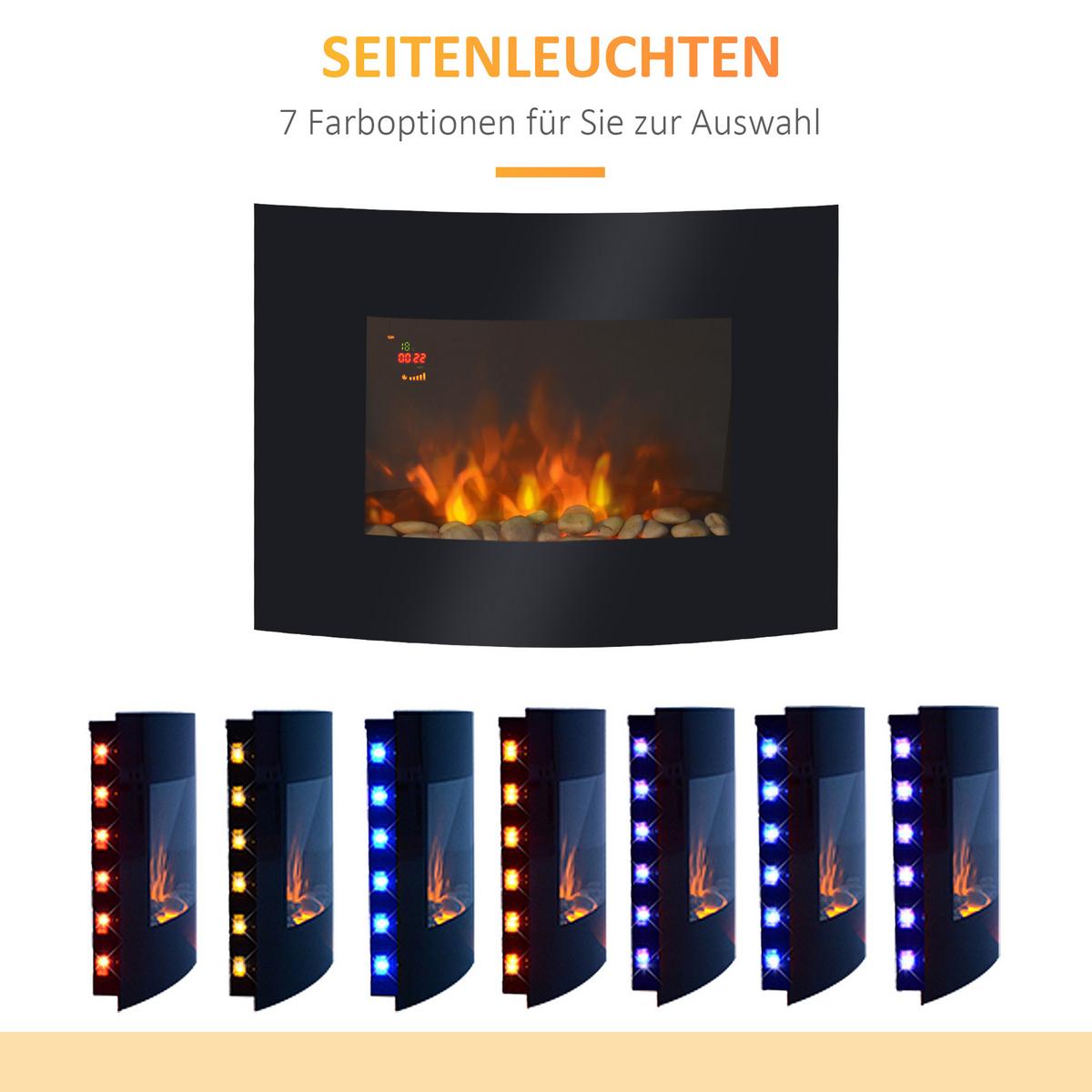 ELEKTROKAMIN Kaminofen Kamin Wandkamin mit Fernbedienung 2 Maße LED Licht - Schwarz, Metall (11.4/52/65cm) - HOMCOM