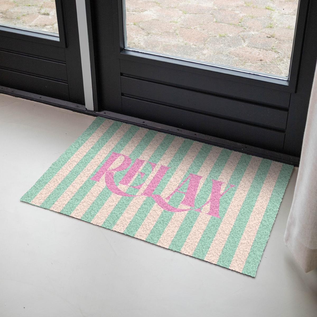 FUSSMATTE Rosa – Grün – Streifen – Entspannung 90x60 cm - Mintgrün, Kunststoff (90/0.4cm) - MuchoWow