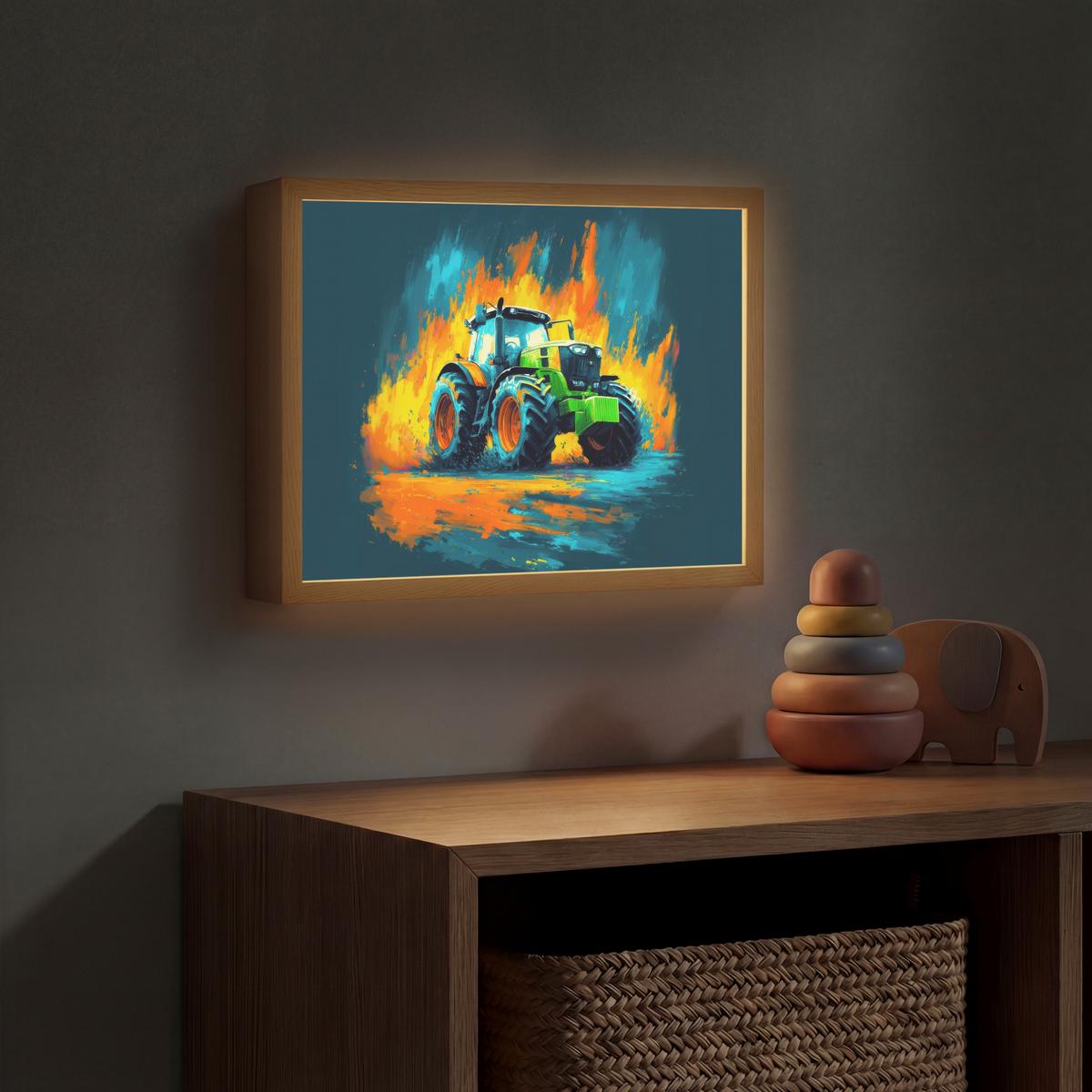 NACHTTISCHLAMPE MIT AKKU Abstrakt - Traktor - Grün 40x30 cm - Dunkelblau, Holzwerkstoff (8/40/30cm) - OnlyWow