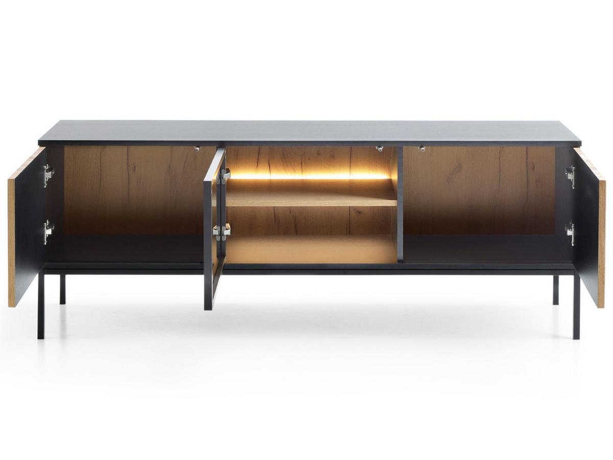 TV-SCHRANK Graphit, Wotan Eichefarben 154 cm Deo - Eiche Wotan/Schwarz, Glas/Naturmaterialien (154/56/39cm) - Graingold
