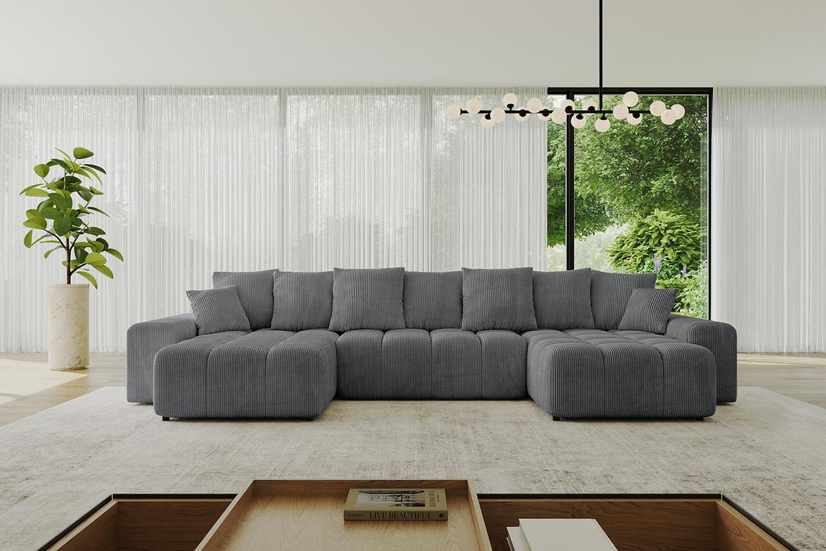 WOHNLANDSCHAFT ENIL-U 401x189x68 Dunkelgrau Cord - Dunkelgrau, Holzwerkstoff/Kunststoff (401/68/189cm) - ALTDECOR