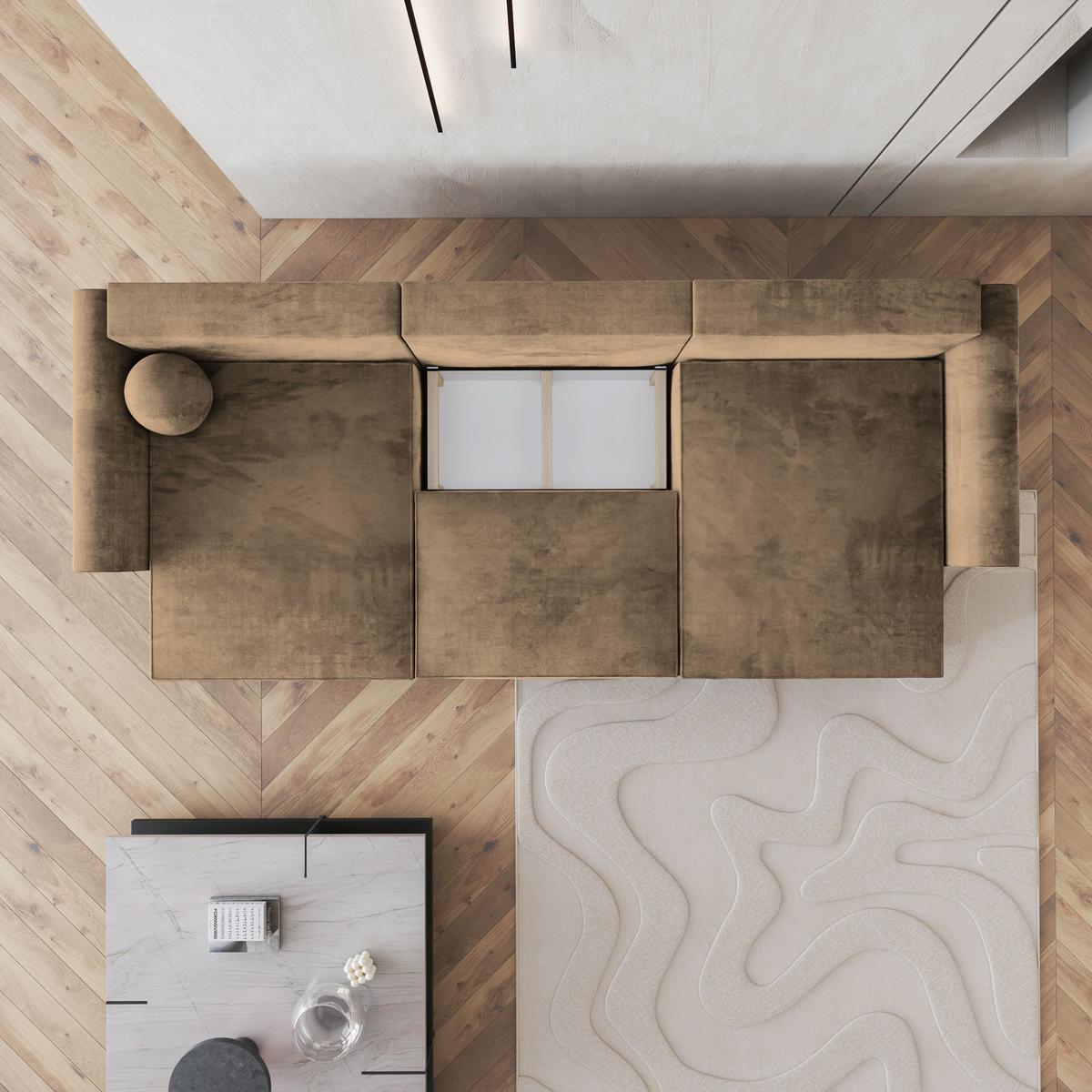WOHNLANDSCHAFT FENTO M Beige Velours-Stoff mit Schlaffunktion - Beige/Grau, Holz/Kunststoff (347/90/148cm) - MASSENO