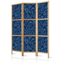 PARAVENT Japanischer 3-tlg 135x172 cm Blaue Bl tter - Blau, Holz/Textil (135/172/3cm) - Muralo