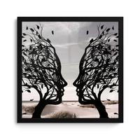 POSTER MIT RAHMENGERAHMTES BILD Strand - Meer - Menschen - Baum - Moderne Kunst 40x40 cm - Hellgrau, Papier (40/40cm) - MuchoWow