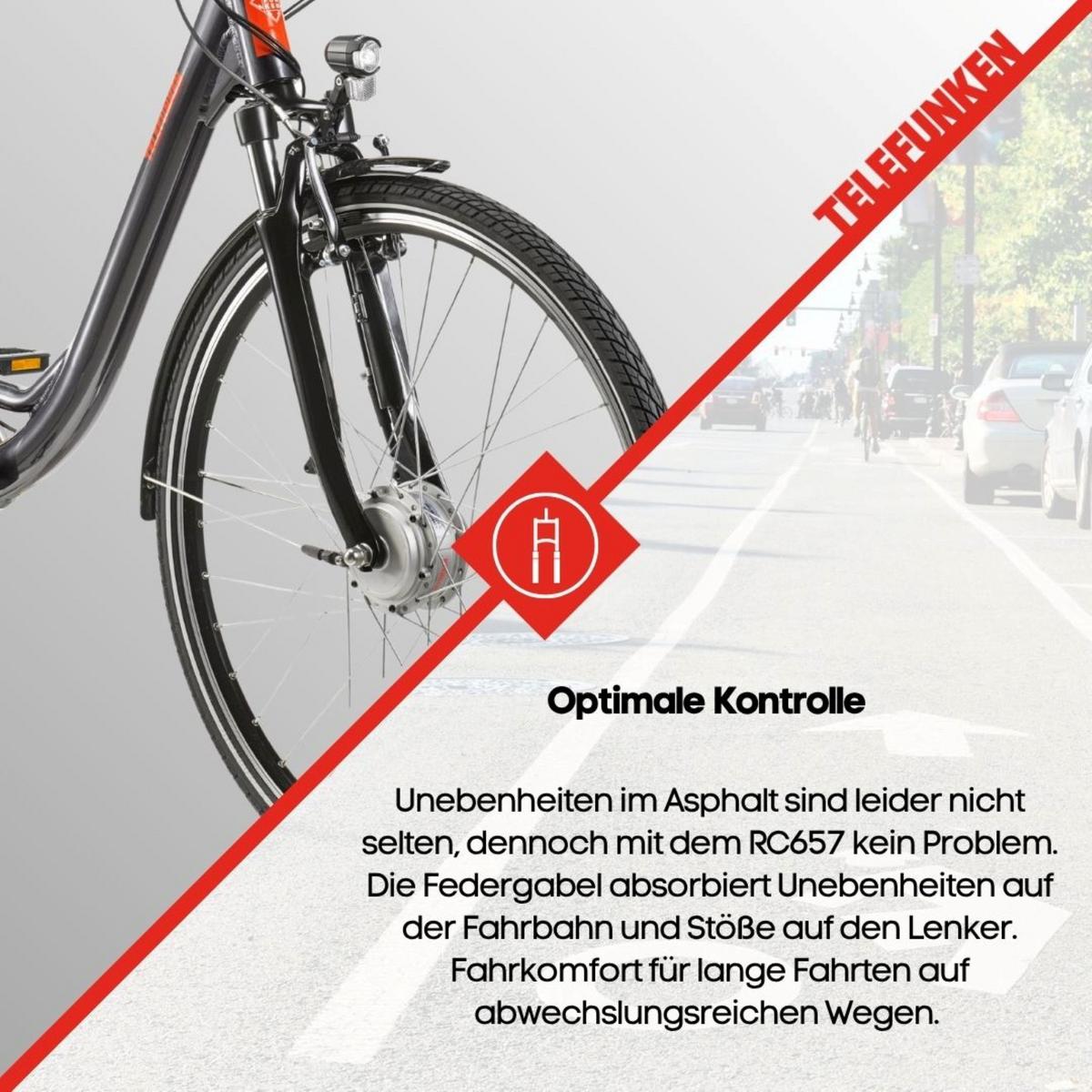 E-BIKE Cityrad Multitalent RC657 28 Zoll Elektrofahrrad 536,5 Wh Frontmotor 7-Gang-Kettenschaltung - Anthrazit, Metall (110cm) - Telefunken