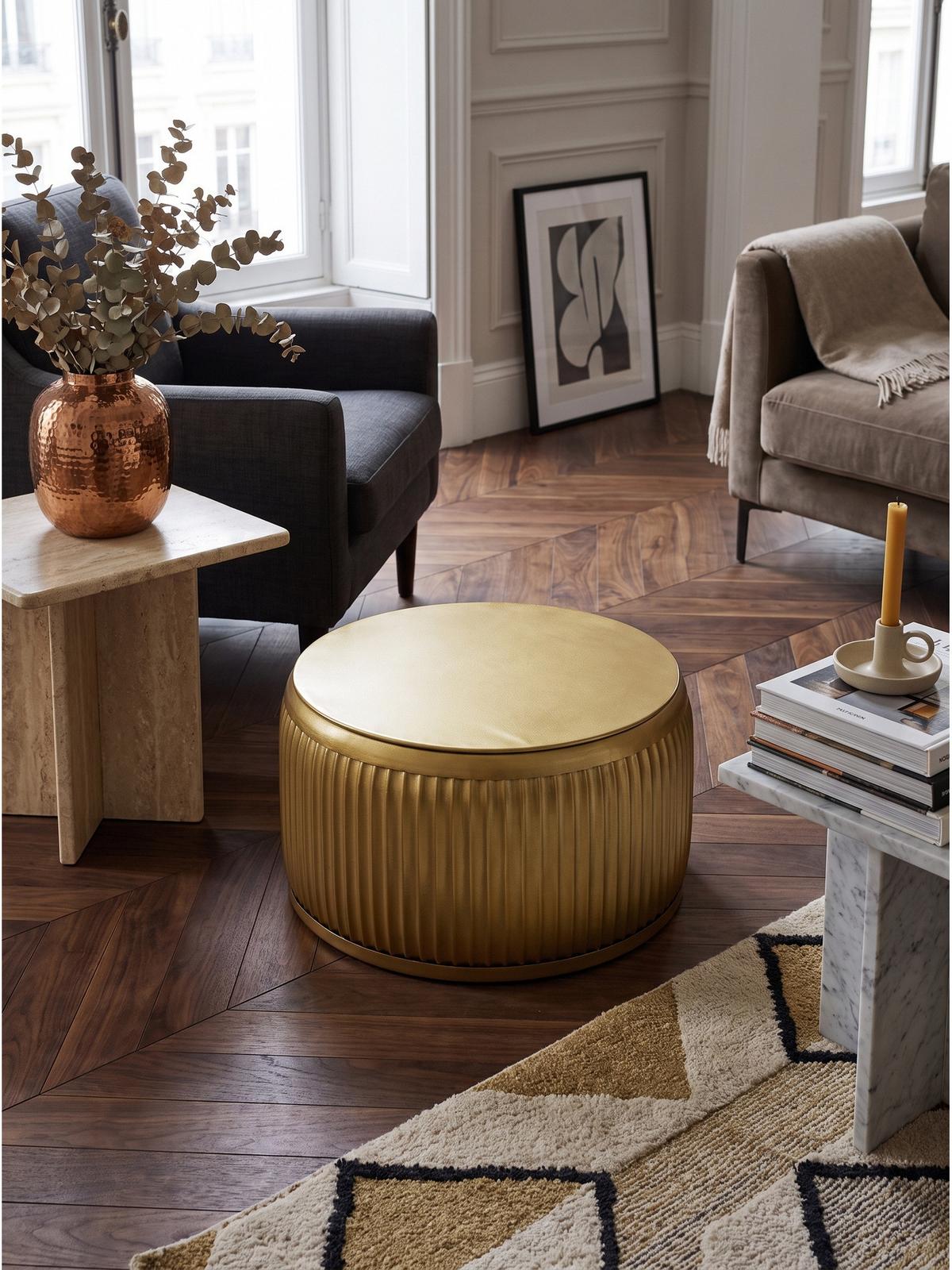 COUCHTISCH LAITA, Eisen, mit Stauraum, Gold, Ø 60 x 32 cm - Goldfarben, Metall (60/60/32cm) - KADIMA DESIGN