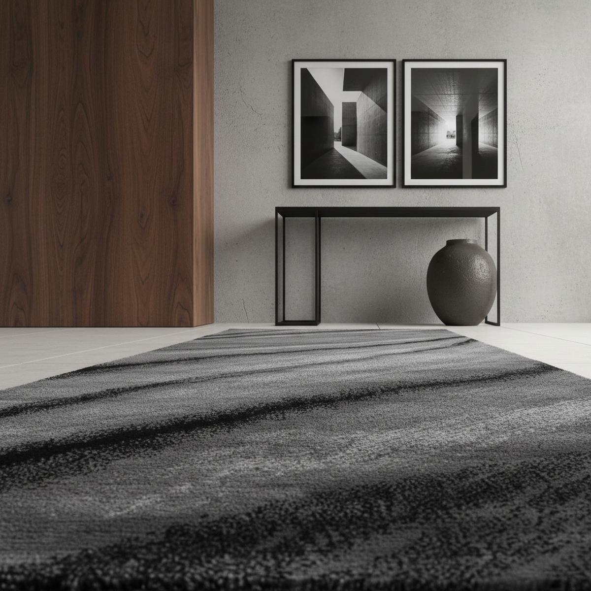 KURZFLORTEPPICH ASPEN, mit abstraktem Wellenmuster, Schwarz, 80 x 300 cm - Schwarz, Textil (80/300cm) - KADIMA DESIGN