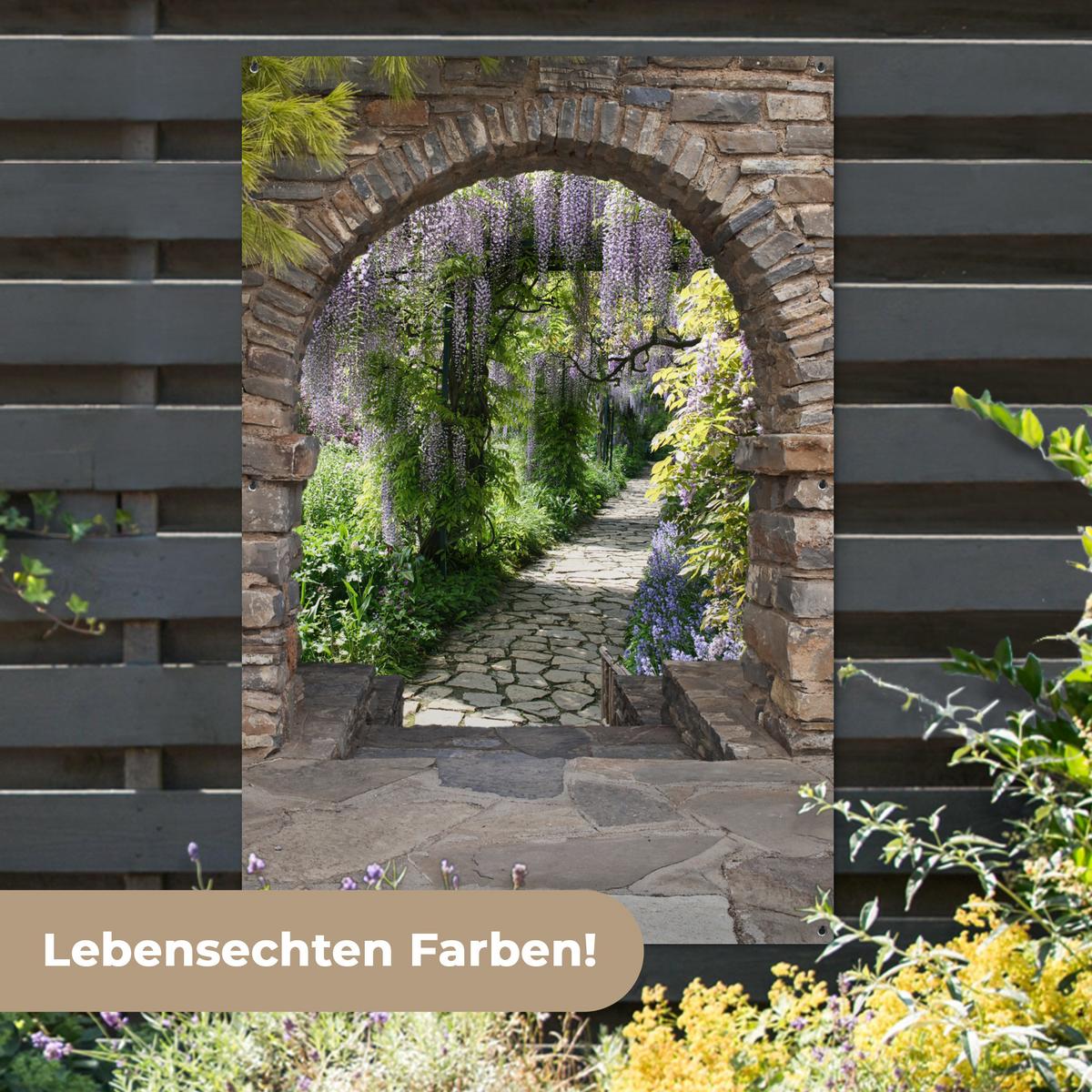 GARTENPOSTER Wald - Aussicht - Steine - Weg Bild 120x180 cm - Graubraun, Kunststoff (120/180/0.2cm) - OnlyWow