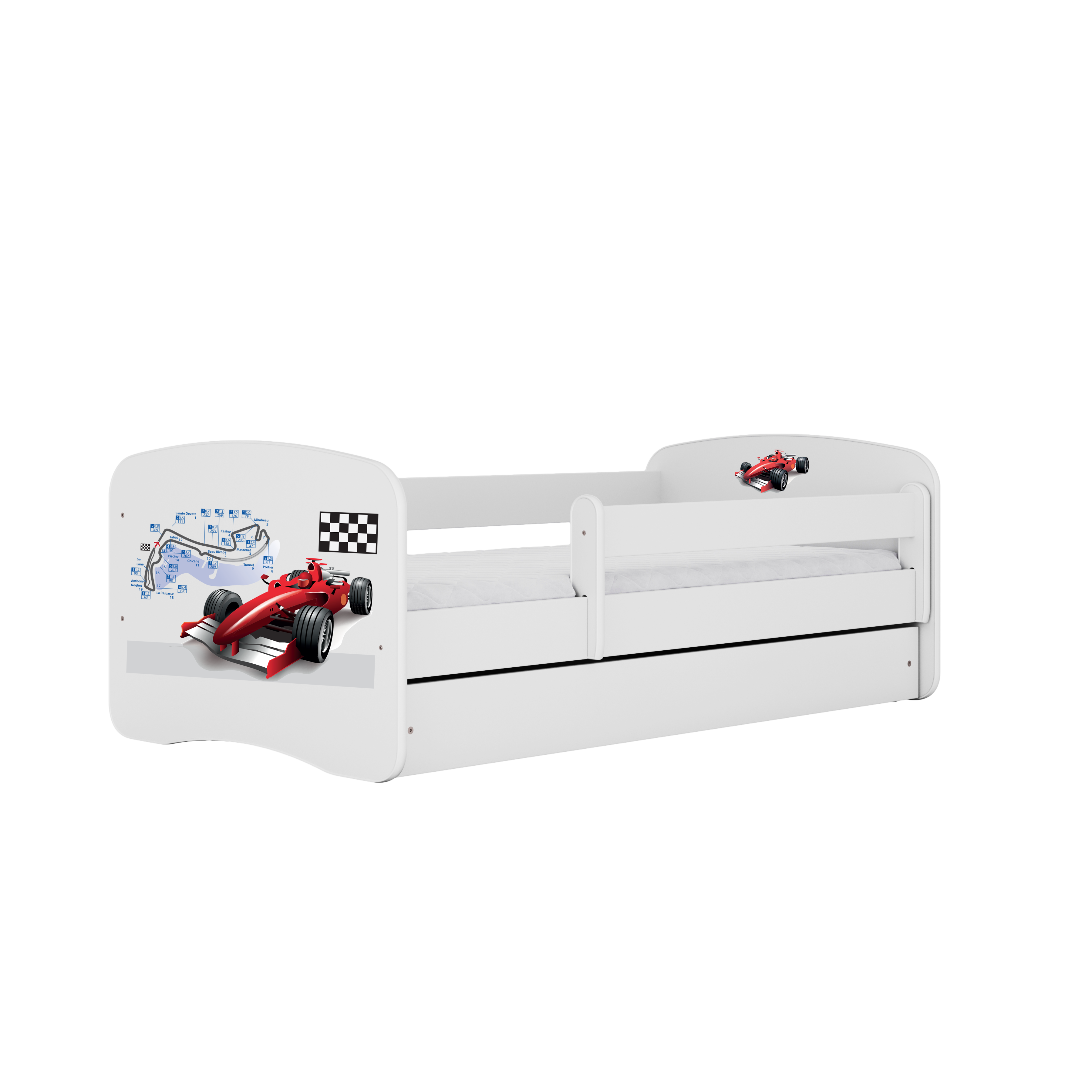 KINDERBETT Formel 1 mit Schublade 140/70 80/61/144 - Weiß, Holzwerkstoff (70/140cm) - RAUMHIRSCH FURNITURE