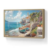 WANDLEUCHTE MIT AKKU Boote - Felsen - Meer - Sonne 60x40 cm - Blau, Holzwerkstoff (60/40/8cm) - OnlyWow