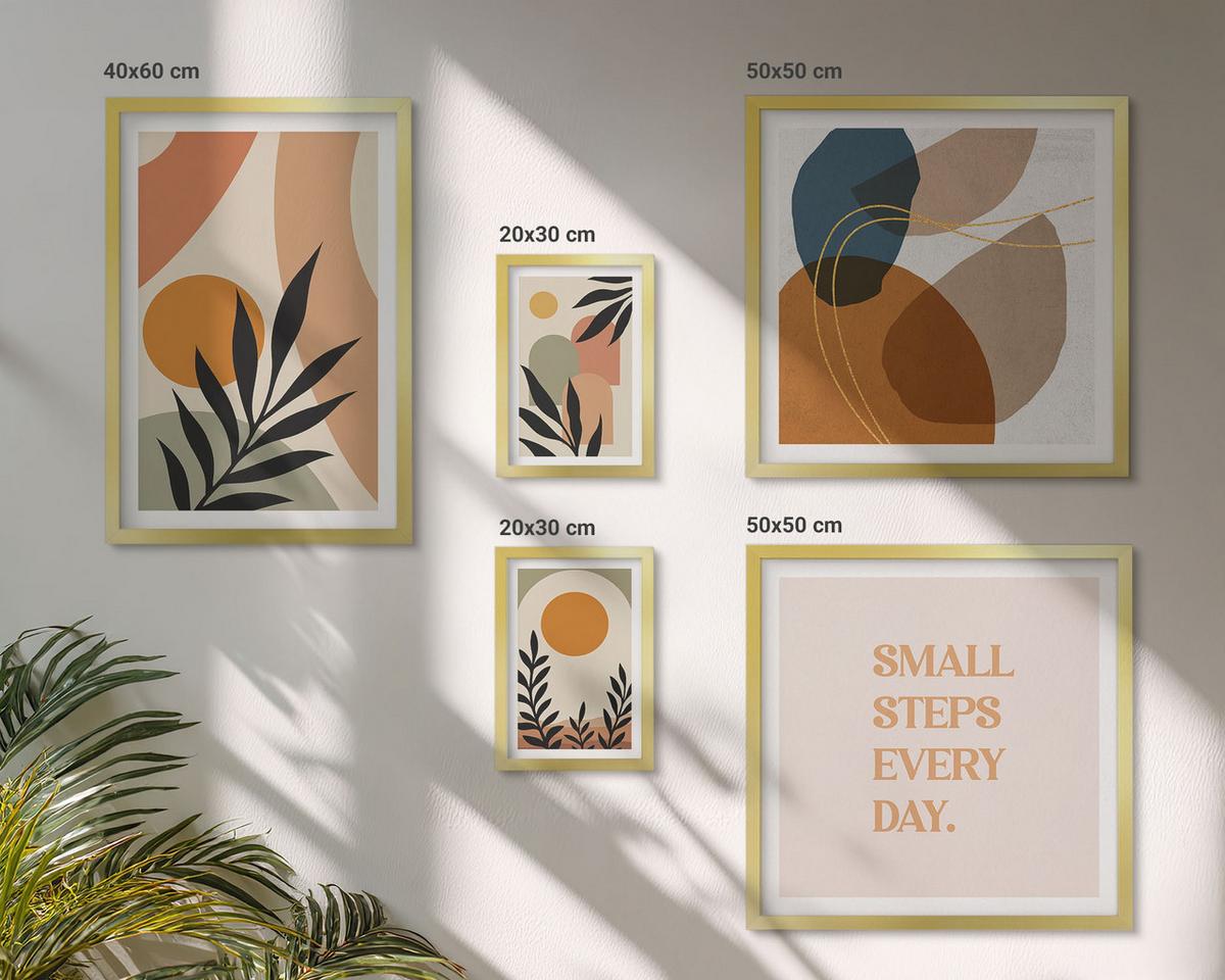 BILDER SET 5er Set - 50x50 cm & 20x30 cm & 40x60 cm Goldrahmen - Moderne Pflanzenmotive - Goldfarben, Kunststoff (40/60cm) - TULUP