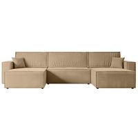 WOHNLANDSCHAFT mit Schlaffunktion und Bettkasten CELTIC-XLU - 377x143x83 cm Beige Velours - Beige/Schwarz, Holzwerkstoff/Kunststoff (377/83/143cm) - ALTDECOR