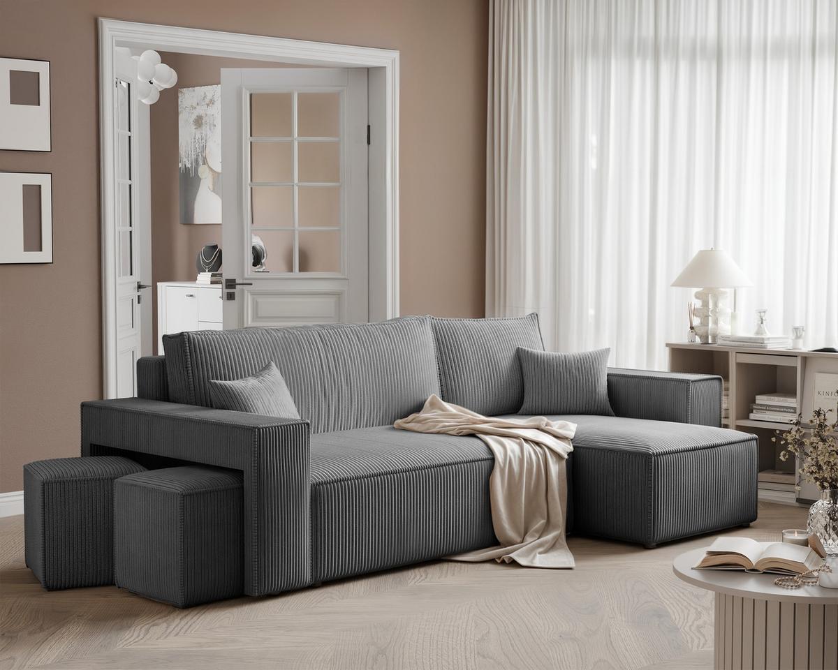 ECKSOFA PARIS mit Schlaffunktion und Bettkasten Dunkelgrau - Dunkelgrau, Kunststoff/Textil (262/145cm) - Idohome