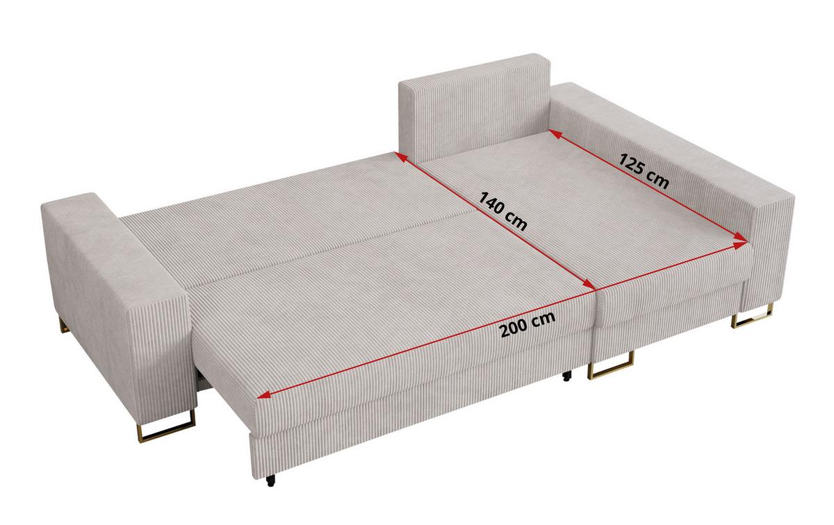 ECKSOFA Dorian Cord Weiß - Goldfarben/Weiß, Textil/Metall (242/138cm) - MKS