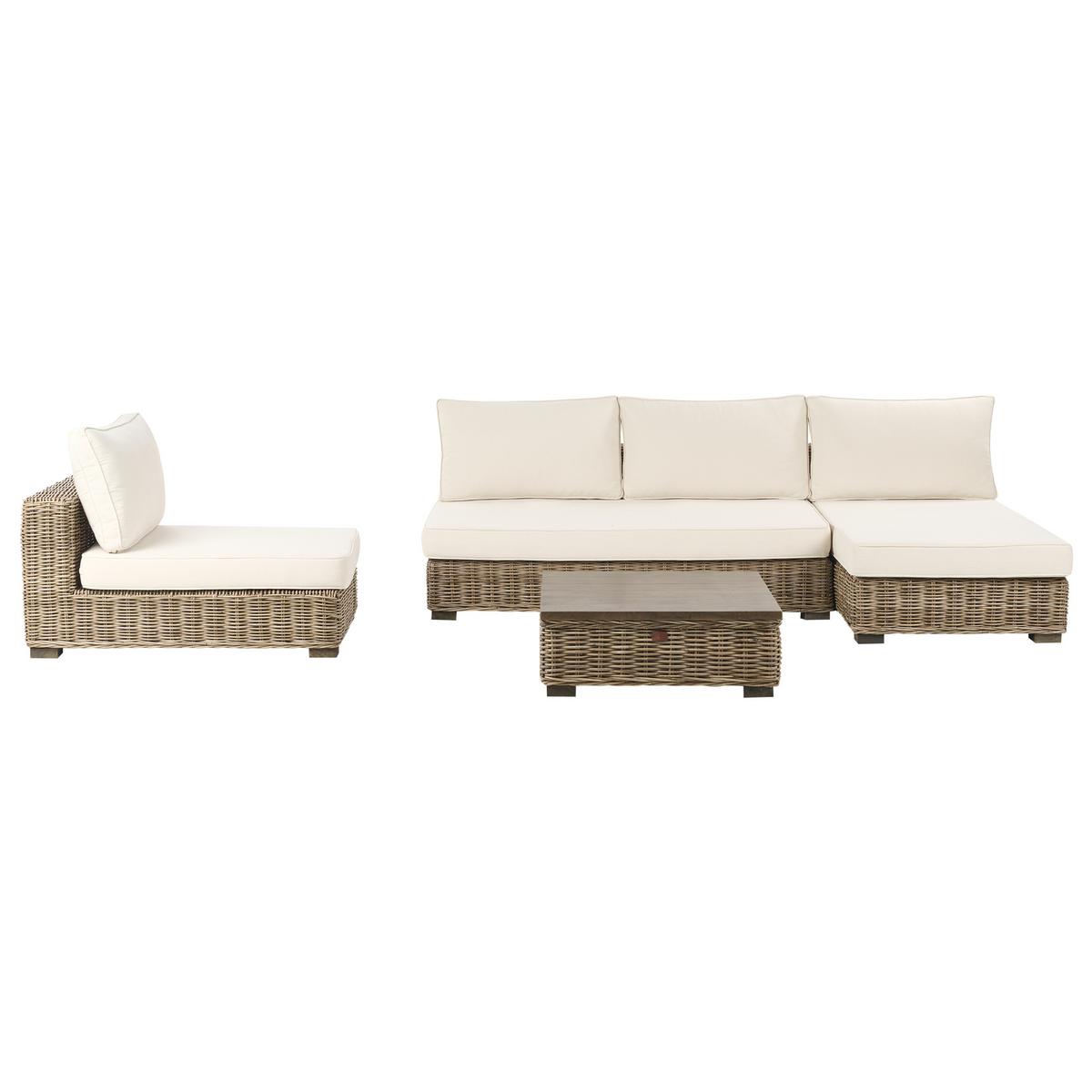 LOUNGE-SET 4-Sitzer Weiß Varallo - Weiß/Grau, Naturmaterialien - Beliani