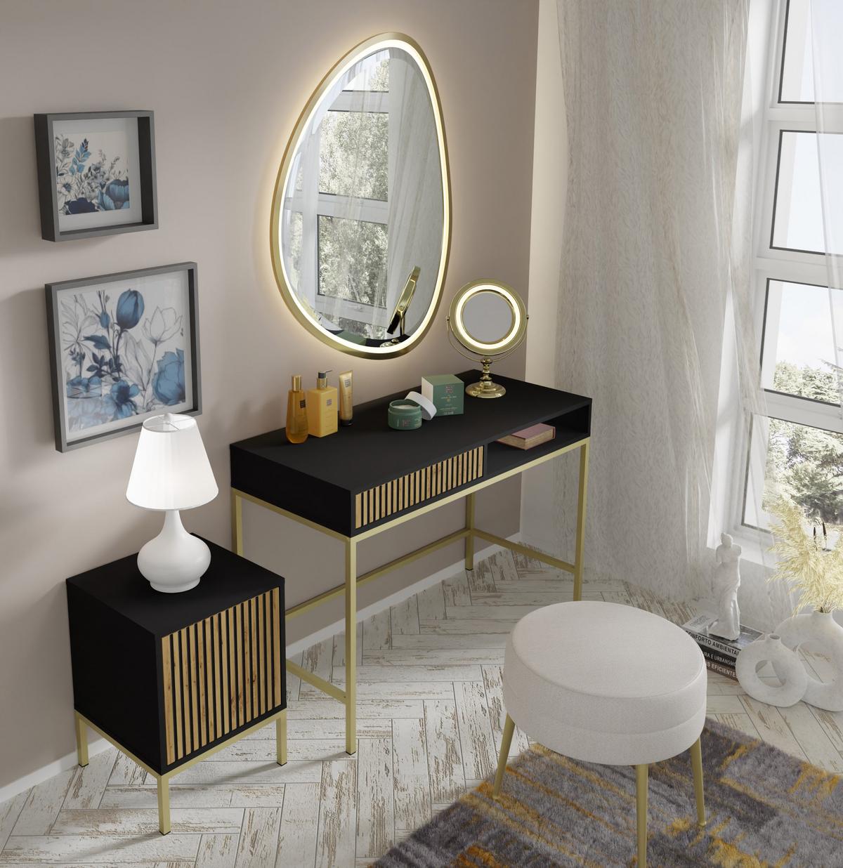 SCHMINKTISCH Schwarz, Artisan-Schwarz, Gold 112/78/50 - Schwarz, Holzwerkstoff (112/78/50cm) - RAUMHIRSCH FURNITURE