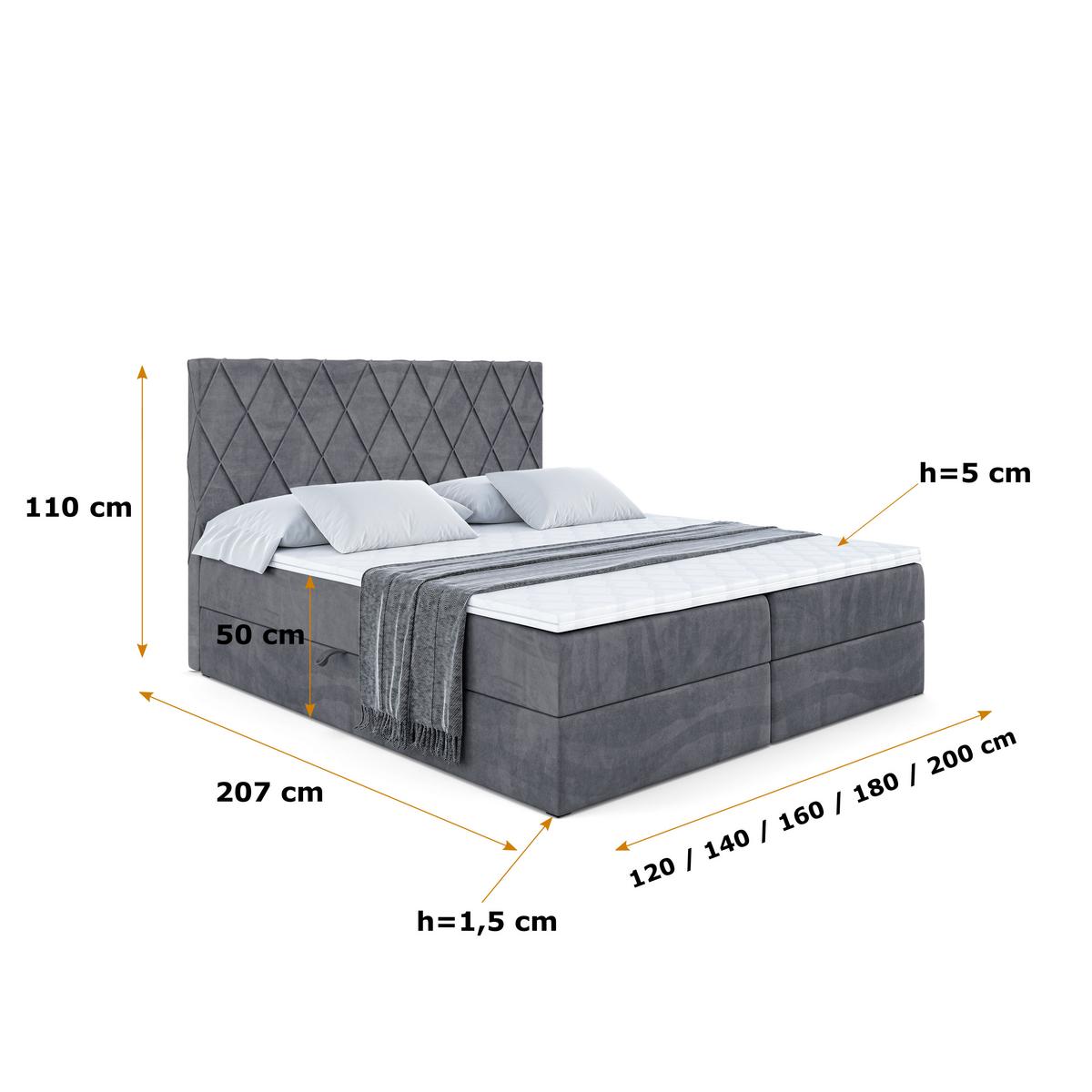 BOXBETT mit H3-Matratze und Lattenrost - LEPARO - 140x200 Dunkelgrau - Dunkelgrau, Holzwerkstoff (140/200cm) - ALTDECOR
