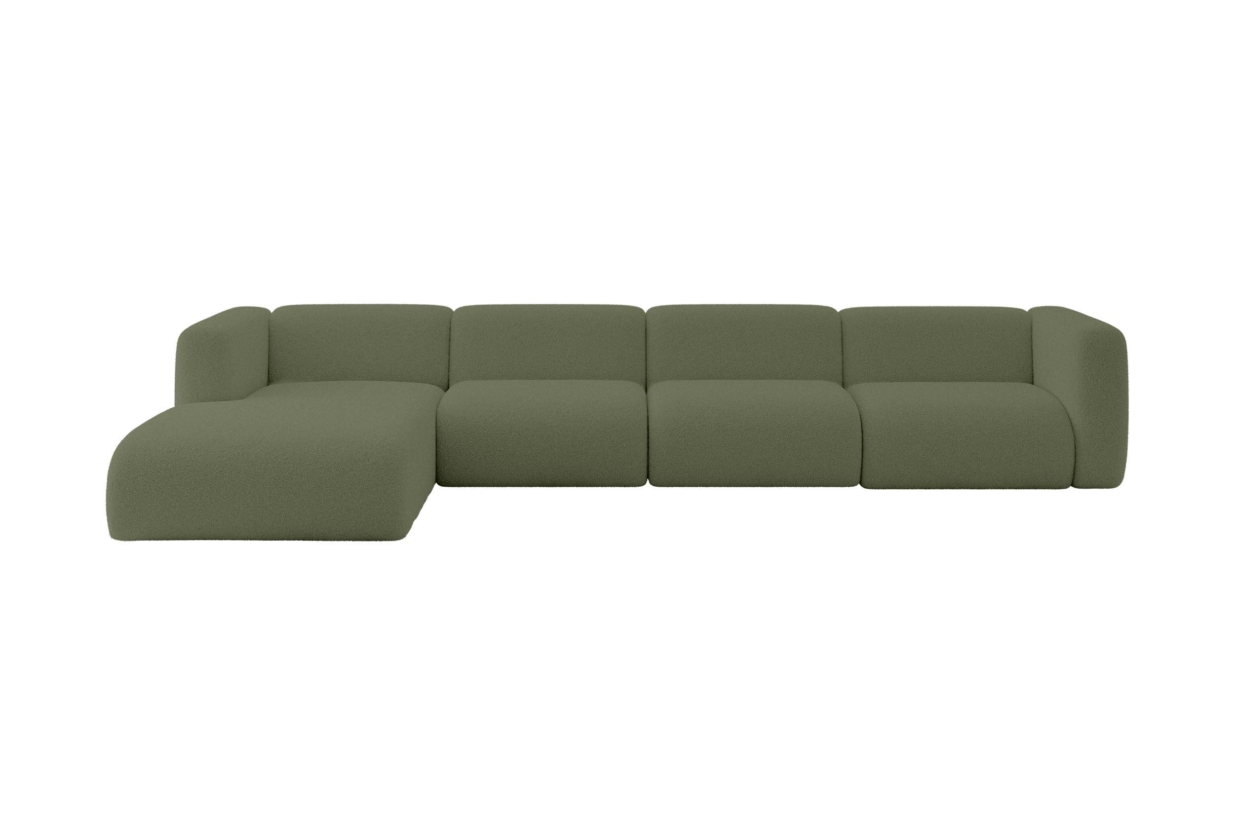 ECKSOFA Ottomane Links MIRA-L3 409x179x70 Grün Bouclé - Schwarz/Olivgrün, Holzwerkstoff/Kunststoff (409/179cm) - ALTDECOR
