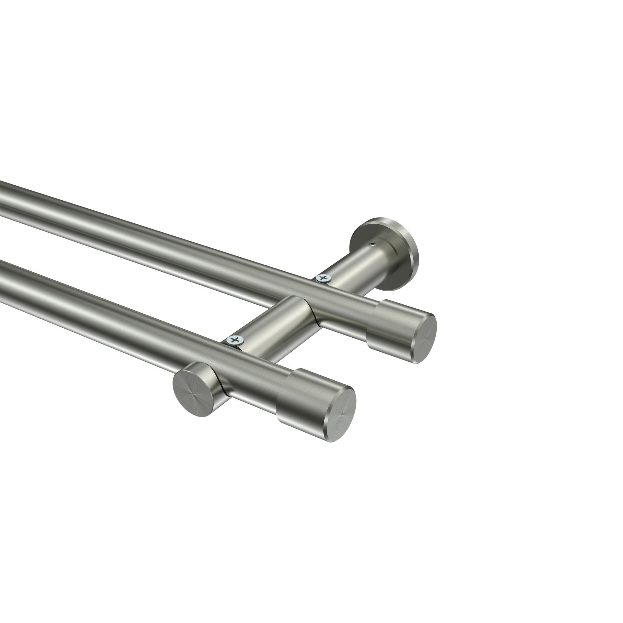 GARDINENSTANGE Platon Santo 520 cm (geteilt in 4 x 130 cm), 2-läufig (ohne Ringe), 20 mm Ø Edelstahl-Optik - Edelstahlfarben, Metall (520cm) - INTERDECO
