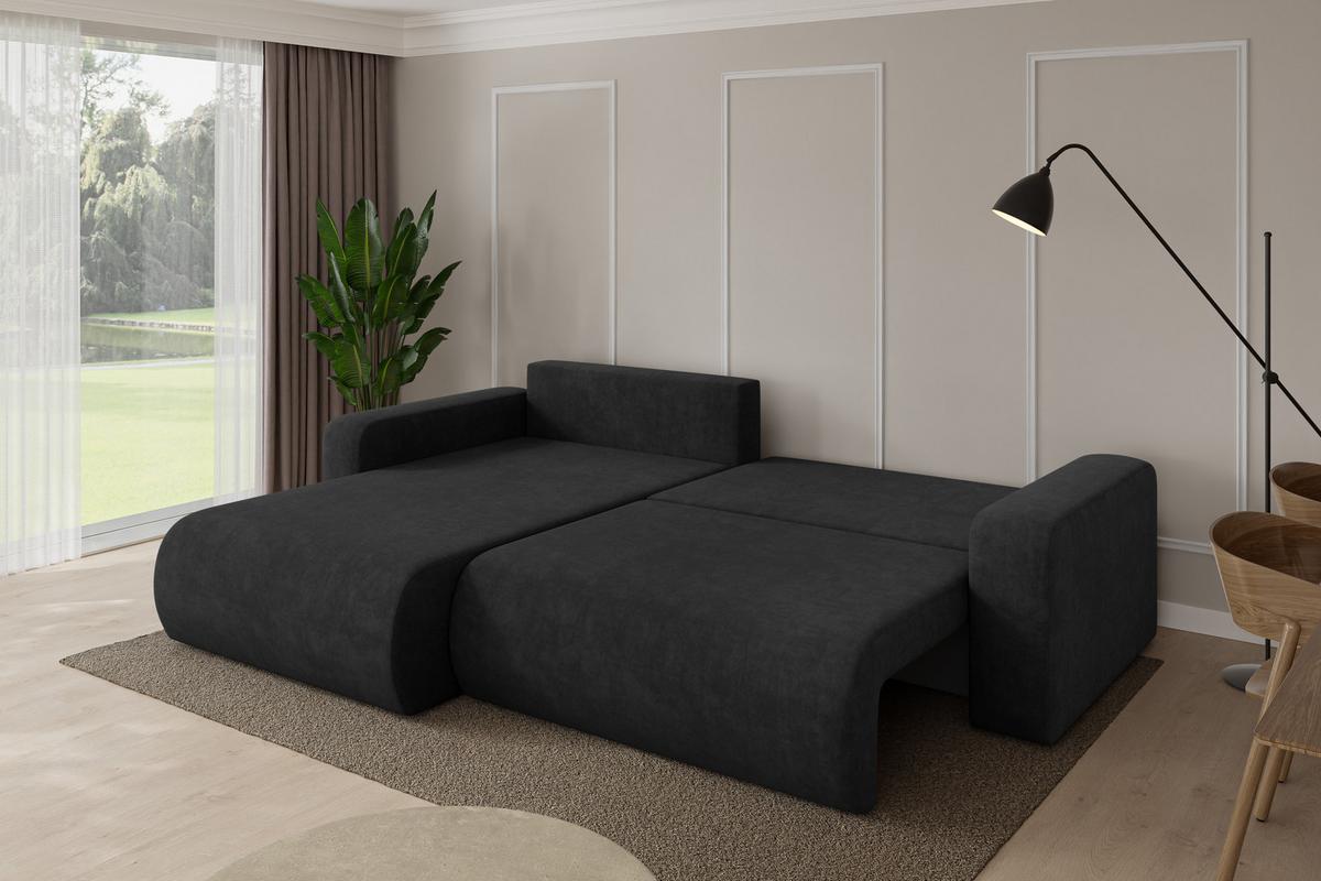 ECKSOFA mit Schlaffunktion Ottomane Links BERY-L 276x193x88 Schwarz Velours - Schwarz, Holzwerkstoff/Kunststoff (276/193cm) - ALTDECOR