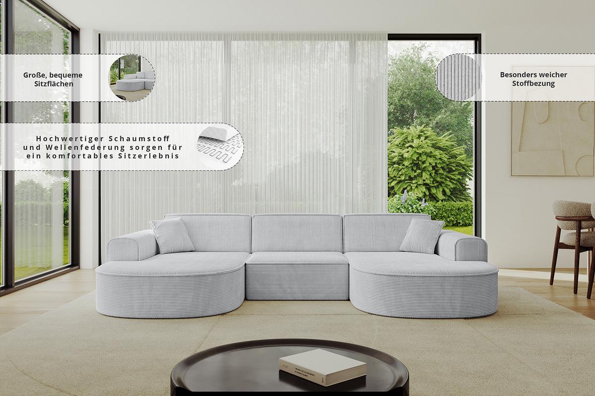 WOHNLANDSCHAFT MARI-U1 - 303x171x79 cm Grau Bouclé - Schwarz/Grau, Holzwerkstoff/Kunststoff (303/79/171cm) - ALTDECOR