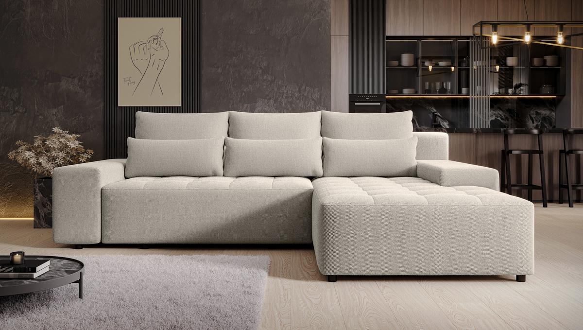 ECKSOFA L Form Alvorada Creme 280/184/88 cm – modernes Sofa fürs Wohnzimmer - Creme/Schwarz, Kunststoff/Textil (280/184cm) - AX Living