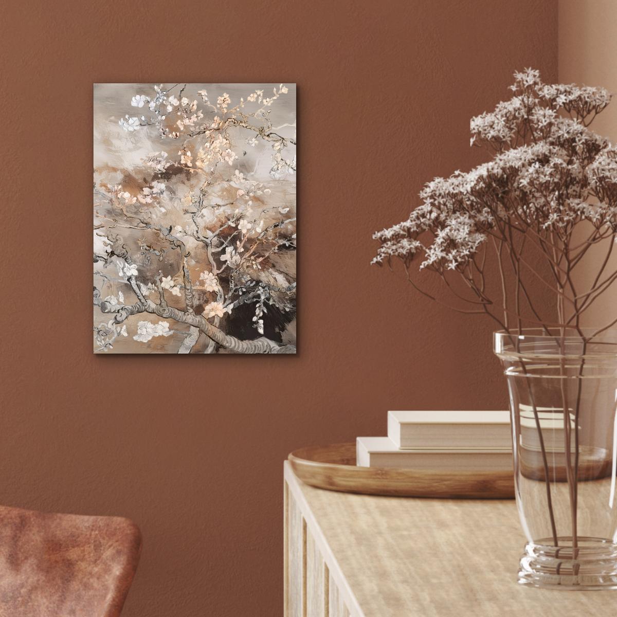 METALLBILD Mandelblüte - Kunst - Van Gogh - Beige - Abstrakt 30x40 cm - Braun, Metall (30/40cm) - MuchoWow