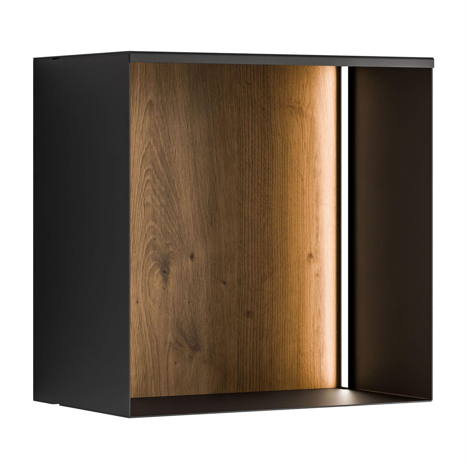 METALLREGAL QUADRO mit LED Beleuchtung - Schwarz/Eiche Artisan, Holzwerkstoff (33/33/20cm) - Lookway