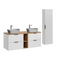 BADMÖBEL 140.8cm Adriel 2er-Set Weiß, Holz und Stein - Weiß, Holzwerkstoff (140.8/59/46cm) - Petits-meubles