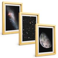 BILDER SET 3er Set - 20x30 cm Goldrahmen - Weltraum Galaxien Sterne Mond - Goldfarben, Kunststoff (20/30cm) - TULUP