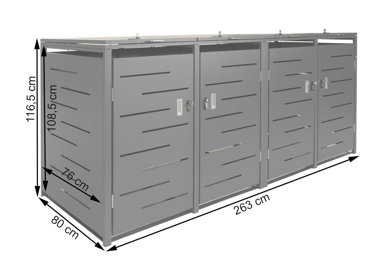 4ER-MÜLLTONNENVERKLEIDUNG Anthrazit - Anthrazit, Metall (263/116/80cm) - MCW
