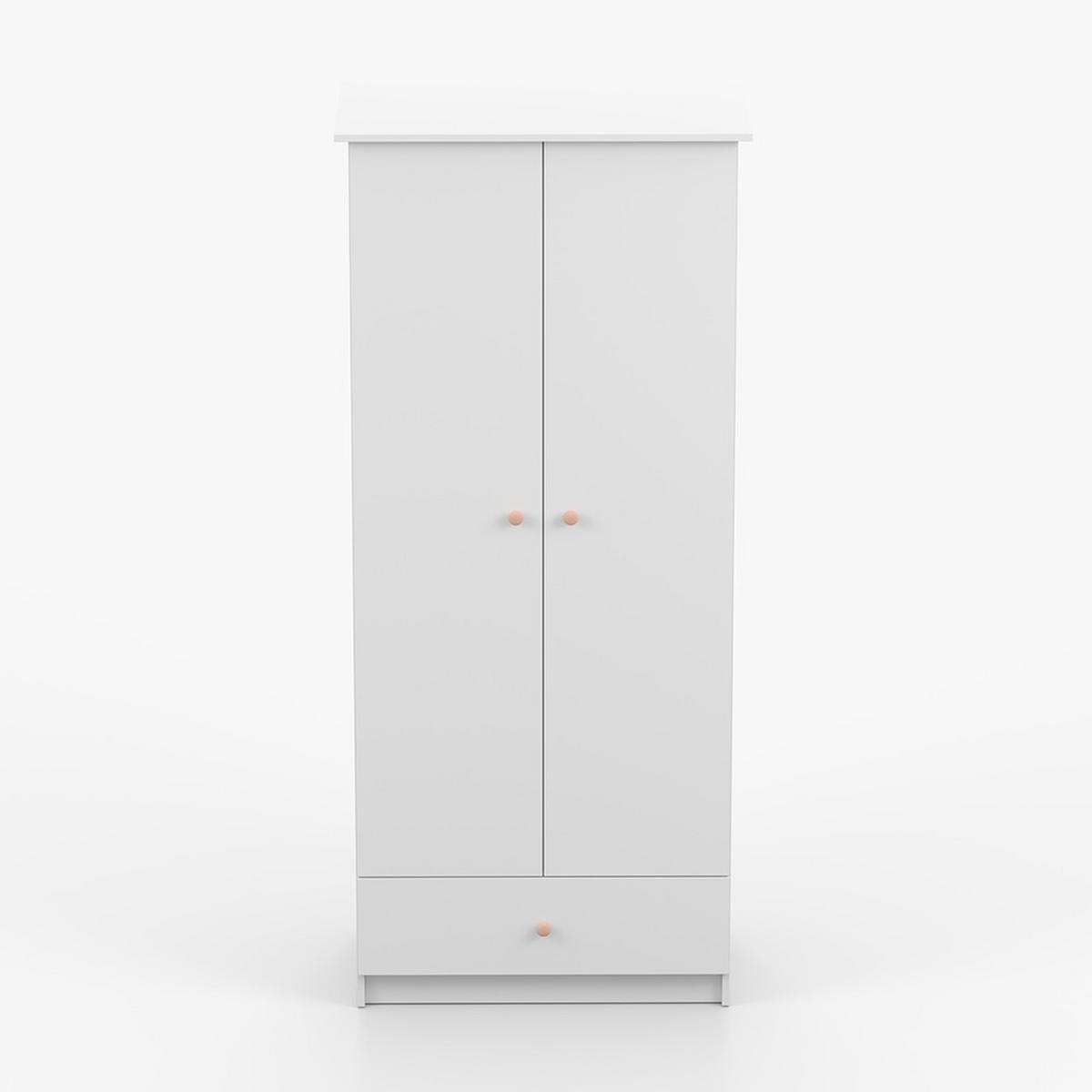 DREHTÜRENSCHRANK 85,5/193/53 cm 2-türig Olaf I Weiß + rosa Griffe - Weiß/Rosa, Holzwerkstoff/Metall (85.5/193/53cm) - imoebel24