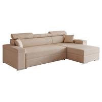 ECKSOFA AISHA Rechts mit Schlaffunktion und Bettkasten Beige - Chromfarben/Beige, Kunststoff/Textil (250/130cm) - Idohome